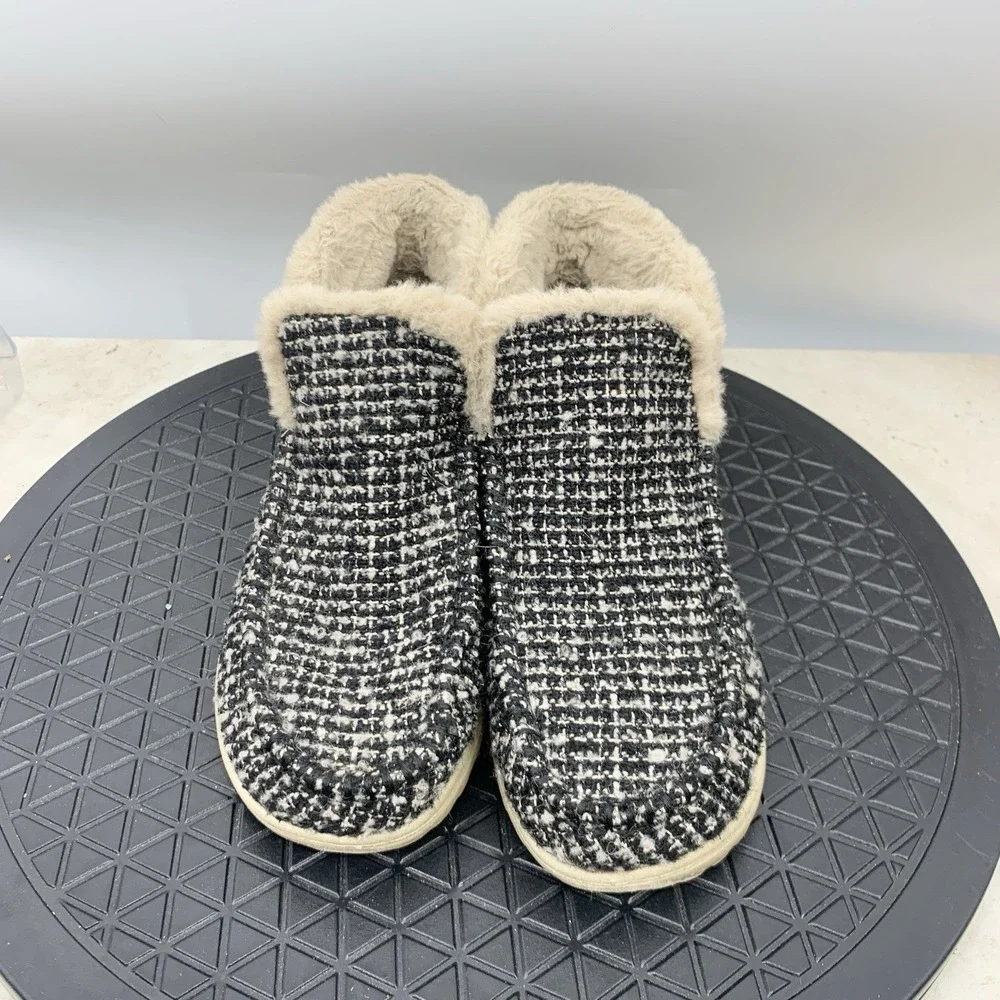 Hey Dude Denny‎ Shoes Women Size 5 Booties Boots Sneakers Black Tweed Fur Lined